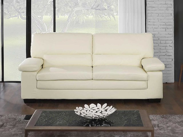 3-zits bank in ivoorkleurig buffelleer - afbeelding 1 van  4