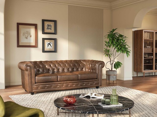 3-zits bank in microvezel met oudere leren look - afbeelding 1 van  4