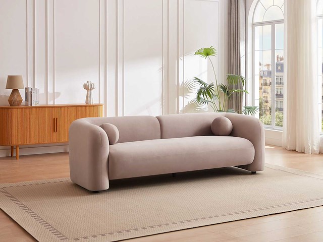 3-zits bank in roze fluweel - afbeelding 1 van  6