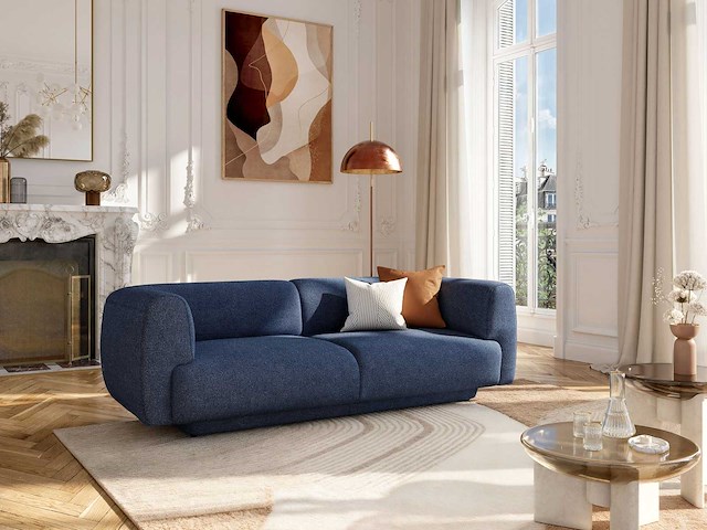 3-zits bank in textuurstof - marineblauw - ontwerp door federica francini - afbeelding 1 van  8