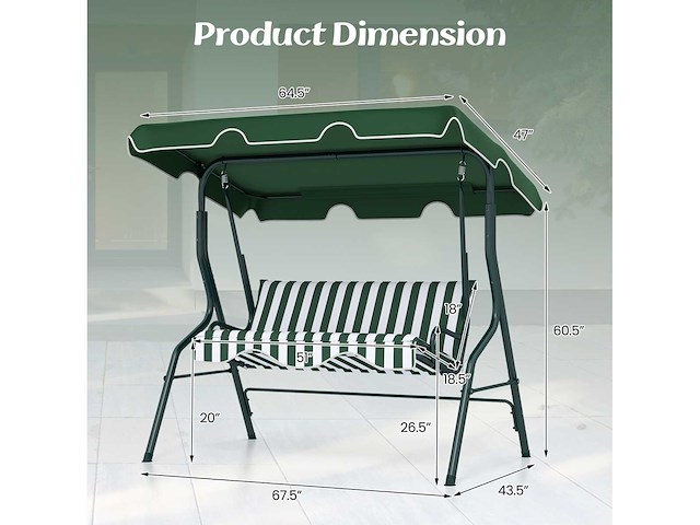 3-zits buitenschommel met luifel en gevoerd stalen frame - afbeelding 6 van  7