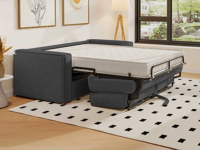 3-zits cab bank express in antracietgrijs ribfluwelen - bed met brede latten 140 cm - matras 22 cm - afbeelding 1 van  7