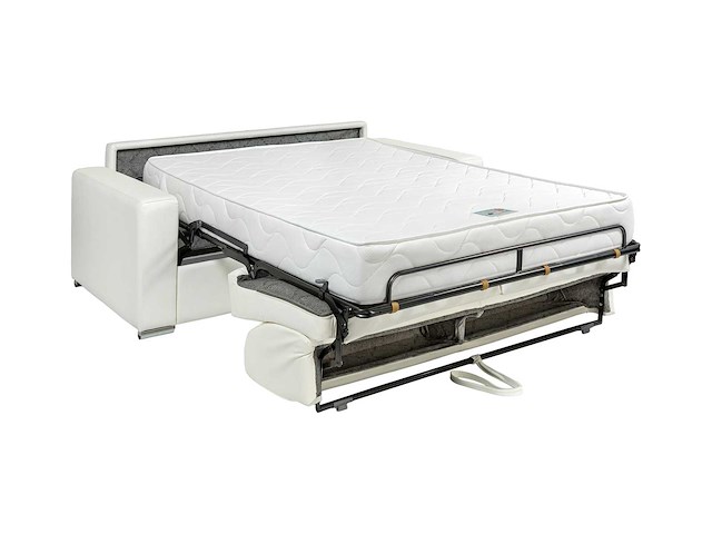 3-zits cabrio bank express wit buffaloleer - slaapruimte 140 cm - matras 22 cm met traagschuim - afbeelding 1 van  6