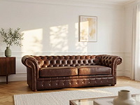 3-zits chesterfield bank 100% oud leer - afbeelding 1 van  5