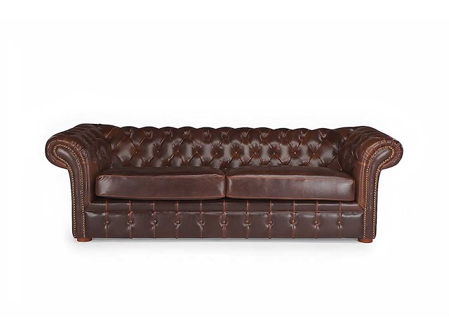 3-zits chesterfield bank 100% oud leer - afbeelding 2 van  5