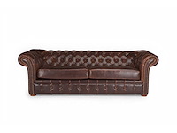3-zits chesterfield bank 100% oud leer - afbeelding 2 van  5
