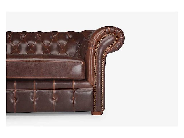 3-zits chesterfield bank 100% oud leer - afbeelding 4 van  5