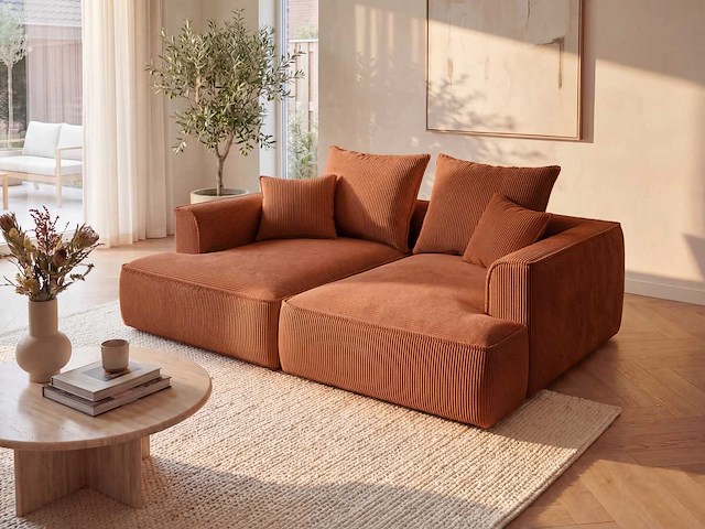 3-zits comfort bank met diepe stoel in terracotta ribfluwelen - afbeelding 1 van  6