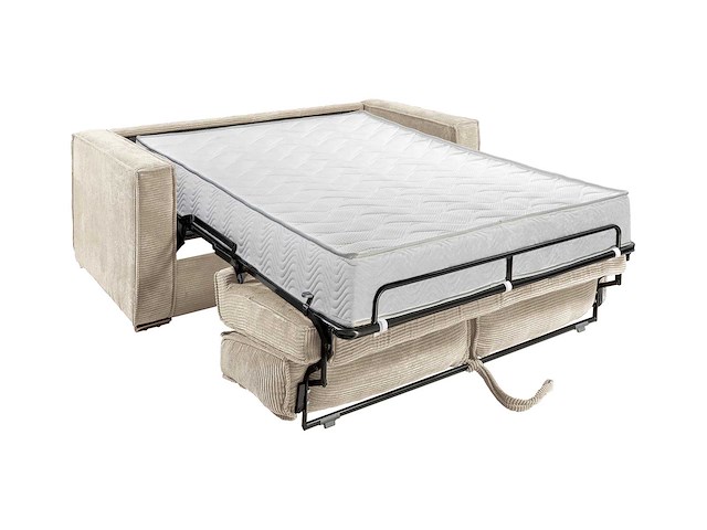 3-zits ombouwbank in beige ribfluwelen - bed met brede latten 140 cm - matras 22 cm - afbeelding 1 van  8