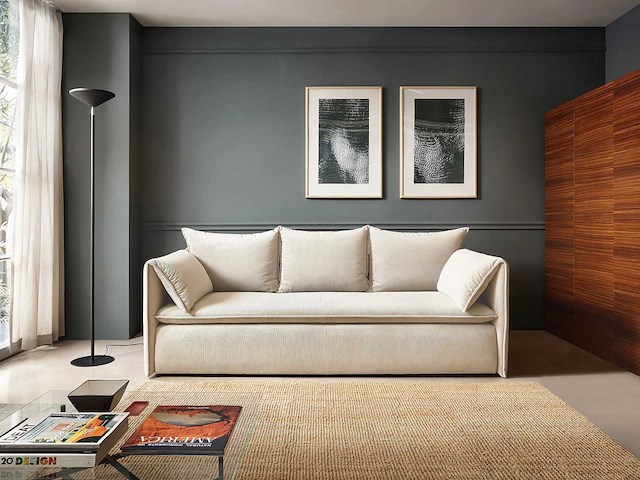 3-zits slaapbank in beige fijn geribd ribfluwelen - afbeelding 1 van  10