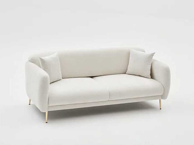 3-zits slaapbank met crèmekleurige polyester bekleding en gouden poten - afbeelding 1 van  7
