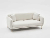 3-zits slaapbank met crèmekleurige polyester bekleding en gouden poten - afbeelding 1 van  7