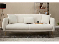 3-zits slaapbank met crèmekleurige polyester bekleding en gouden poten - afbeelding 4 van  7