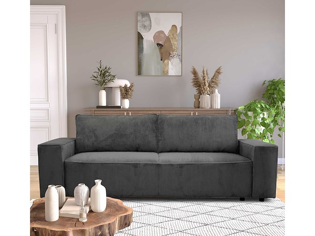 3-zitsbank josh - 239x86x85cm - met opbergruimte - antraciet ribfluweel - afbeelding 1 van  7