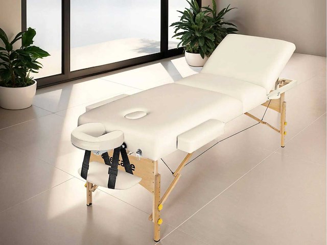 3-zone vouwbare draagbare massagetafel - beige - afbeelding 1 van  8