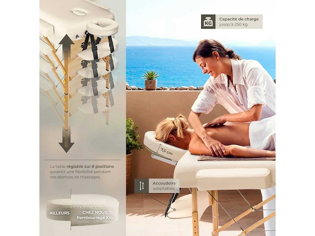 3-zone vouwbare draagbare massagetafel - beige - afbeelding 5 van  8