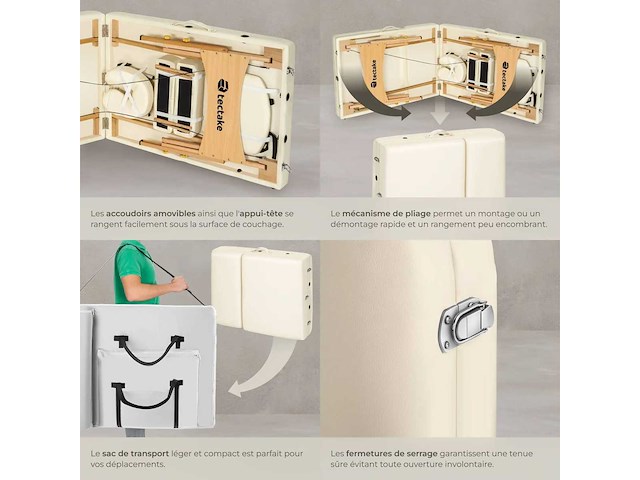 3-zone vouwbare draagbare massagetafel - beige - afbeelding 6 van  8