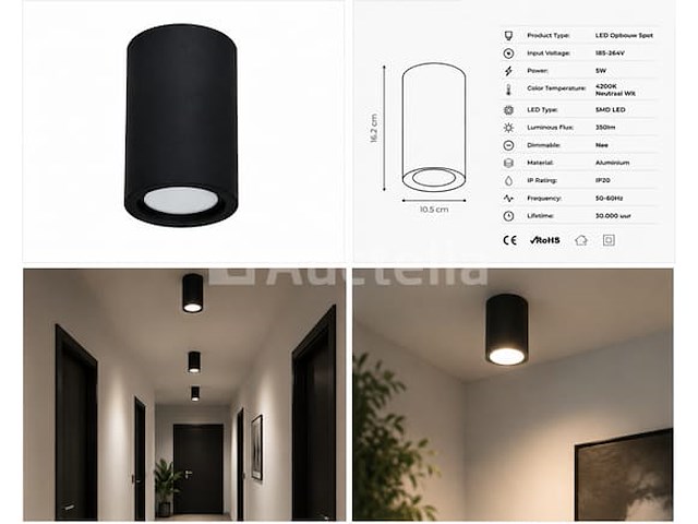30 x led opbouw spot 5w – 4200k neutraal wit - zwart – ip20 – sandra-5/xl - afbeelding 5 van  5
