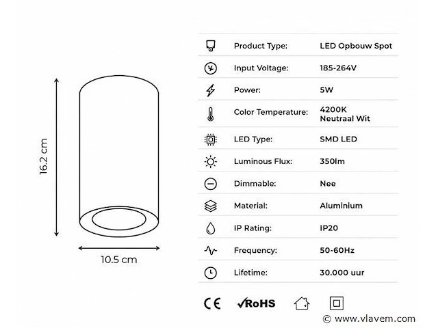30 x led opbouw spot 5w – 4200k neutraal wit - zwart – ip20 – sandra-5/xl - afbeelding 2 van  5