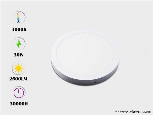 30 x led paneel – rond opbouw – 30w – 3000k warm wit – ip20 - afbeelding 2 van  5