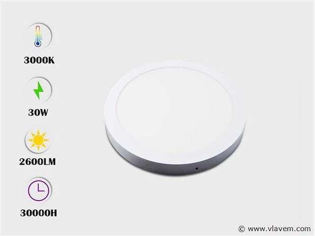 30 x led paneel – rond opbouw – 30w – 3000k warm wit – ip20 - afbeelding 2 van  5