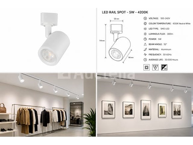 30 x led rail spot 5w – 4200k neutraal wit - wit – ip20 – arizona-5 - afbeelding 5 van  5