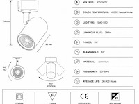 30 x led rail spot 5w – 4200k neutraal wit - wit – ip20 – arizona-5 - afbeelding 4 van  5