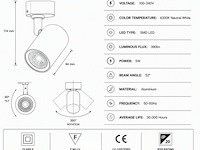 30 x led rail spot 5w – 4200k neutraal wit - wit – ip20 – arizona-5 - afbeelding 5 van  6