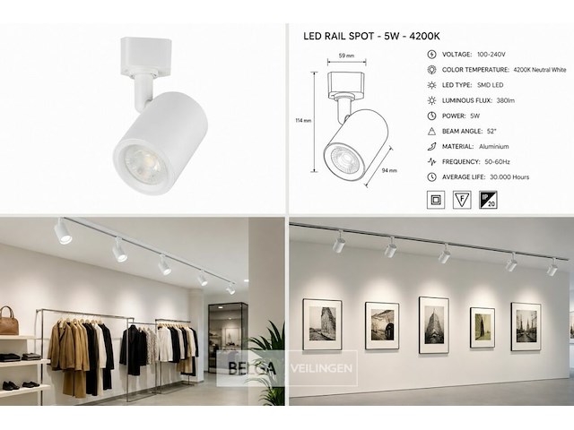 30 x led rail spot 5w – 4200k neutraal wit - wit – ip20 – arizona-5 - afbeelding 6 van  6