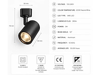 30 x led rail spot 5w – 4200k neutraal wit - zwart – ip20 – arizona-5 - afbeelding 4 van  5