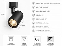 30 x led rail spot 5w – 4200k neutraal wit - zwart – ip20 – arizona-5 - afbeelding 4 van  5