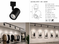 30 x led rail spot 5w – 4200k neutraal wit - zwart – ip20 – arizona-5 - afbeelding 5 van  5