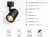 30 x led rail spot 5w – 4200k neutraal wit - zwart – ip20 – arizona-5 - afbeelding 4 van  5