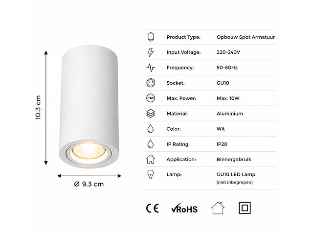 30 x opbouw spot armatuur – gu10 – wit – ip20 – frezya-r - afbeelding 3 van  5