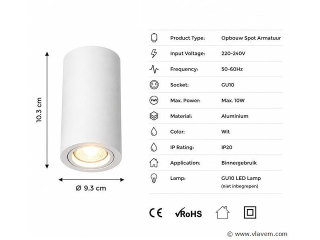 30 x opbouw spot armatuur – gu10 – wit – ip20 – frezya-r - afbeelding 3 van  5
