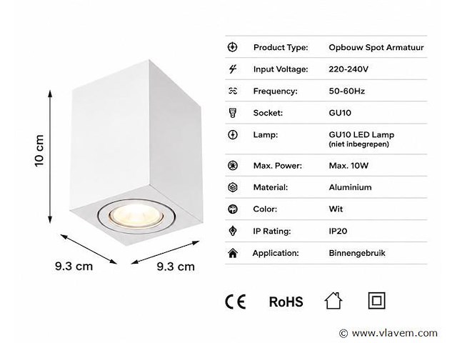 30 x opbouw spot armatuur – gu10 – wit – ip20 – frezya-s - afbeelding 4 van  5