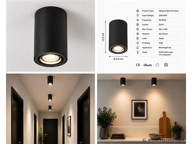 30 x opbouw spot armatuur – gu10 – zwart – ip20 – frezya-r - afbeelding 5 van  5
