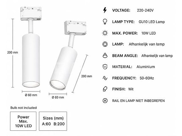 30 x rail spot armatuur – gu10 – wit – ip20 – londra-g - afbeelding 1 van  5