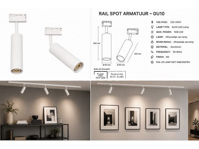 30 x rail spot armatuur – gu10 – wit – ip20 – londra-g - afbeelding 2 van  5
