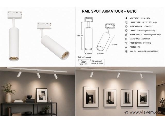 30 x rail spot armatuur – gu10 – wit – ip20 – londra-g - afbeelding 5 van  5