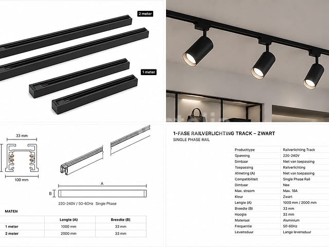 30 x railverlichting track – 1 fase – 1 meter – zwart - lighting track - afbeelding 1 van  5