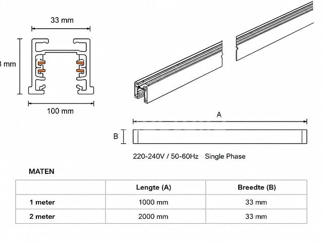 30 x railverlichting track – 1 fase – 1 meter – zwart - lighting track - afbeelding 4 van  5