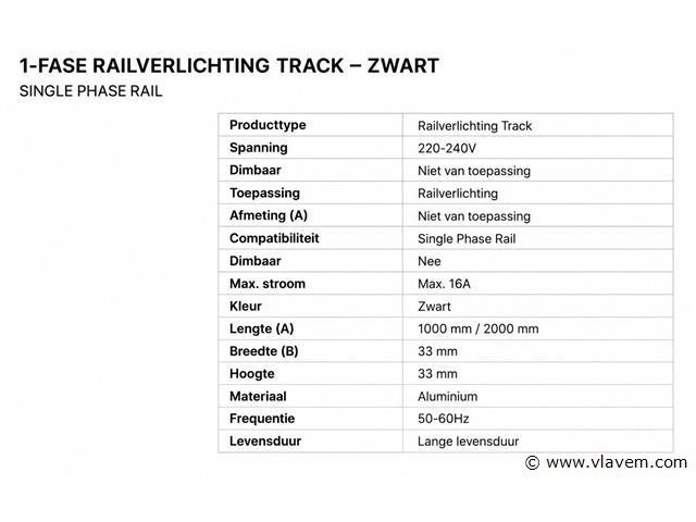 30 x railverlichting track – 1 fase – 1 meter – zwart - lighting track - afbeelding 5 van  5
