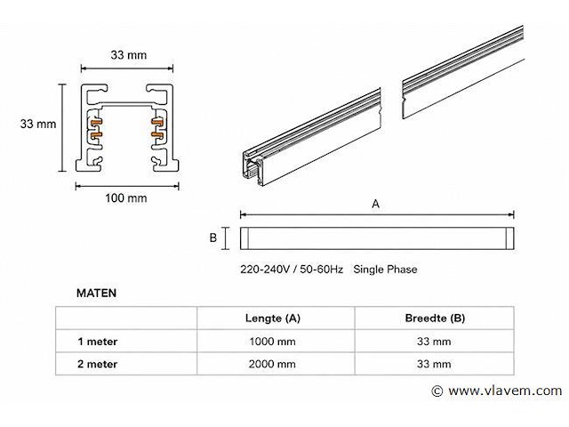 30 x railverlichting track – 1 fase – 1 meter – zwart - lighting track - afbeelding 2 van  5