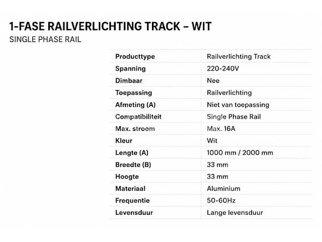 30 x railverlichting track – 1 fase – 2 meter – wit - lighting track - afbeelding 2 van  5