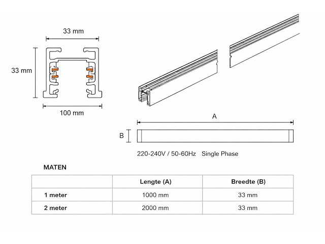 30 x railverlichting track – 1 fase – 2 meter – wit - lighting track - afbeelding 2 van  4