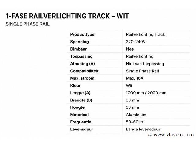 30 x railverlichting track – 1 fase – 2 meter – wit - lighting track - afbeelding 5 van  5
