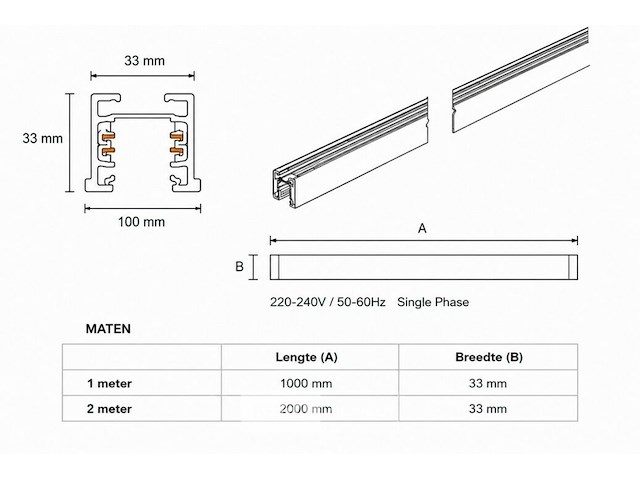 30 x railverlichting track – 1 fase – 2 meter – wit - lighting track - afbeelding 3 van  6