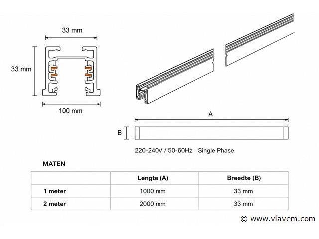 30 x railverlichting track – 1 fase – 2 meter – zwart - lighting track - afbeelding 2 van  5