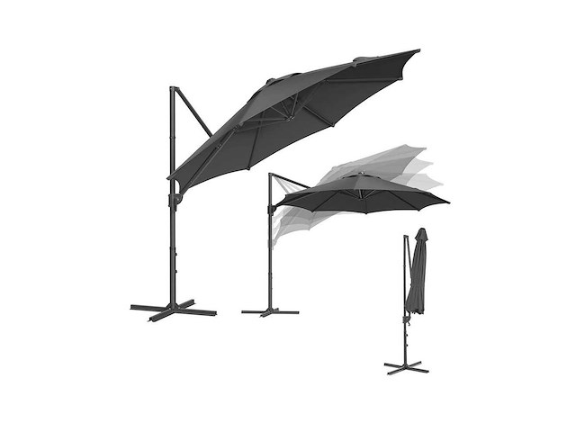 300 cm upf 50+ 360° draaibare tuinparaplu met grijze kruisvoet - afbeelding 2 van  6